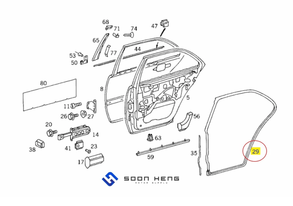 Mercedes-Benz W202 - Rear Right Door Rubber Seal/ Weatherstrip (Original MB)