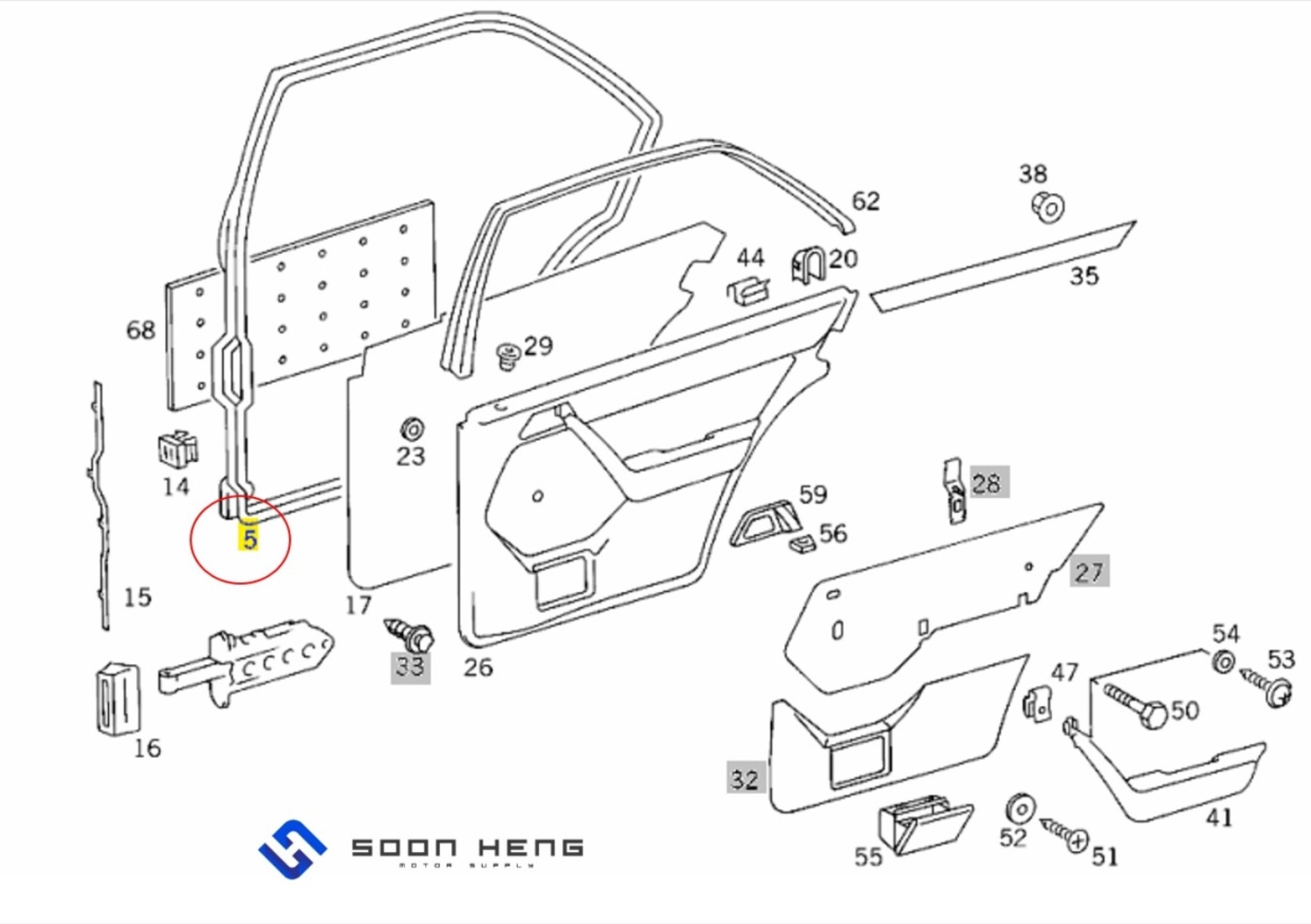 Mercedes-Benz W124 - Rear Right Door Rubber Seal/ Weatherstrip (Original MB)