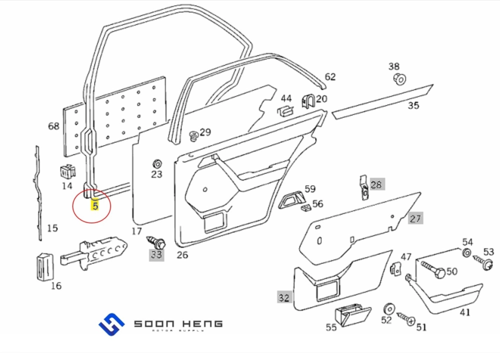 Mercedes-Benz W124 - Rear Left Door Rubber Seal/ Weatherstrip (Original MB)