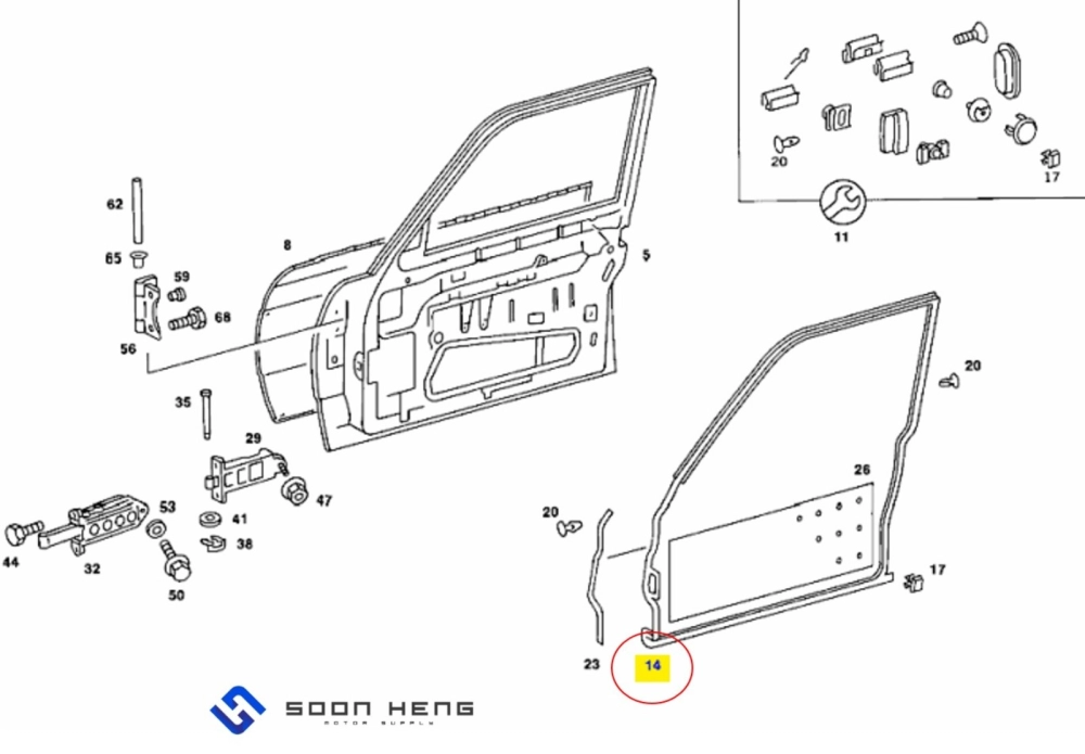 Mercedes-Benz W123 and S123 - Front Left Door Rubber Seal/ Weatherstrip (LEMFORDER)