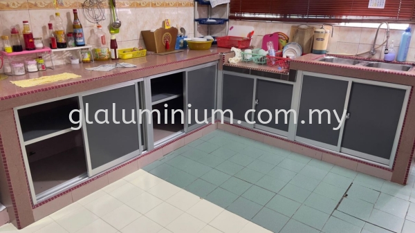 sliding doors ( Silver + composite panel grey) @jalan Damai 12,taman Damai, Cheras  aluminiun Cabinet sliding door Selangor, Malaysia, Kuala Lumpur (KL), Cheras Supplier, Installation, Supply, Supplies | GL GLASS & ALUMINIUM TRADING