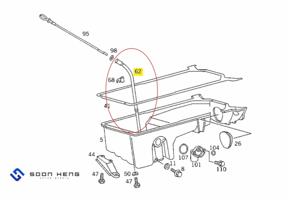 Mercedes-Benz with Engine M102 - Oil Dipstick Guide Tube (Original MB)