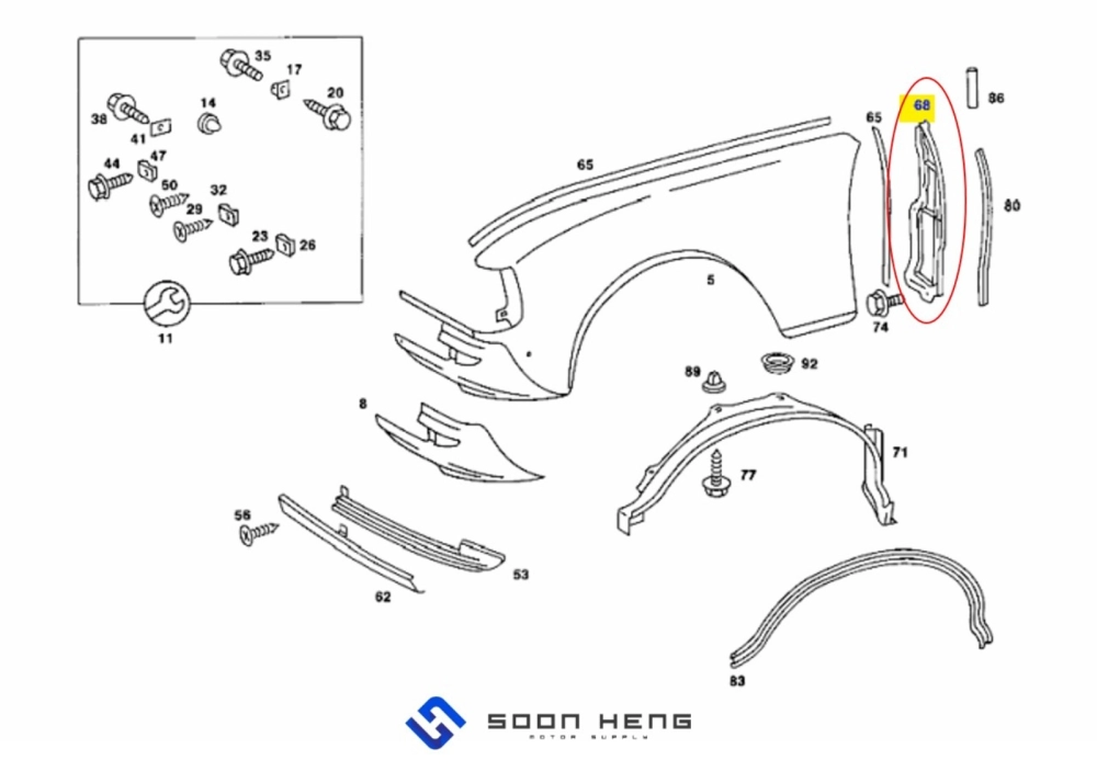 Mercedes-Benz W123, C123 and S123 - Right Fender Partition Panel (Original MB)