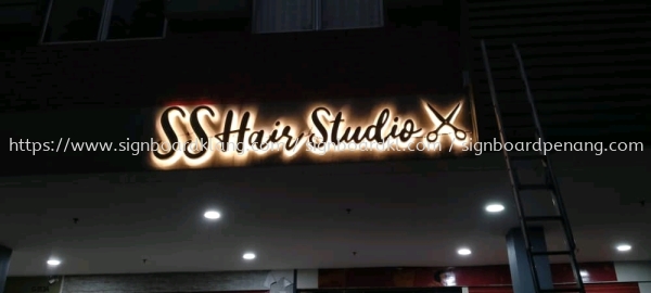 sshair studui saloon stainless stell 3d backlit lettering logo signage signboard at klang kuala lumpur shah alam puchong kepong damansara Stainless steel glod 3D Led backlit signage Selangor, Malaysia, Kuala Lumpur (KL) Pembuat, Pebekal, Pemasangan | Great Sign Advertising (M) Sdn Bhd