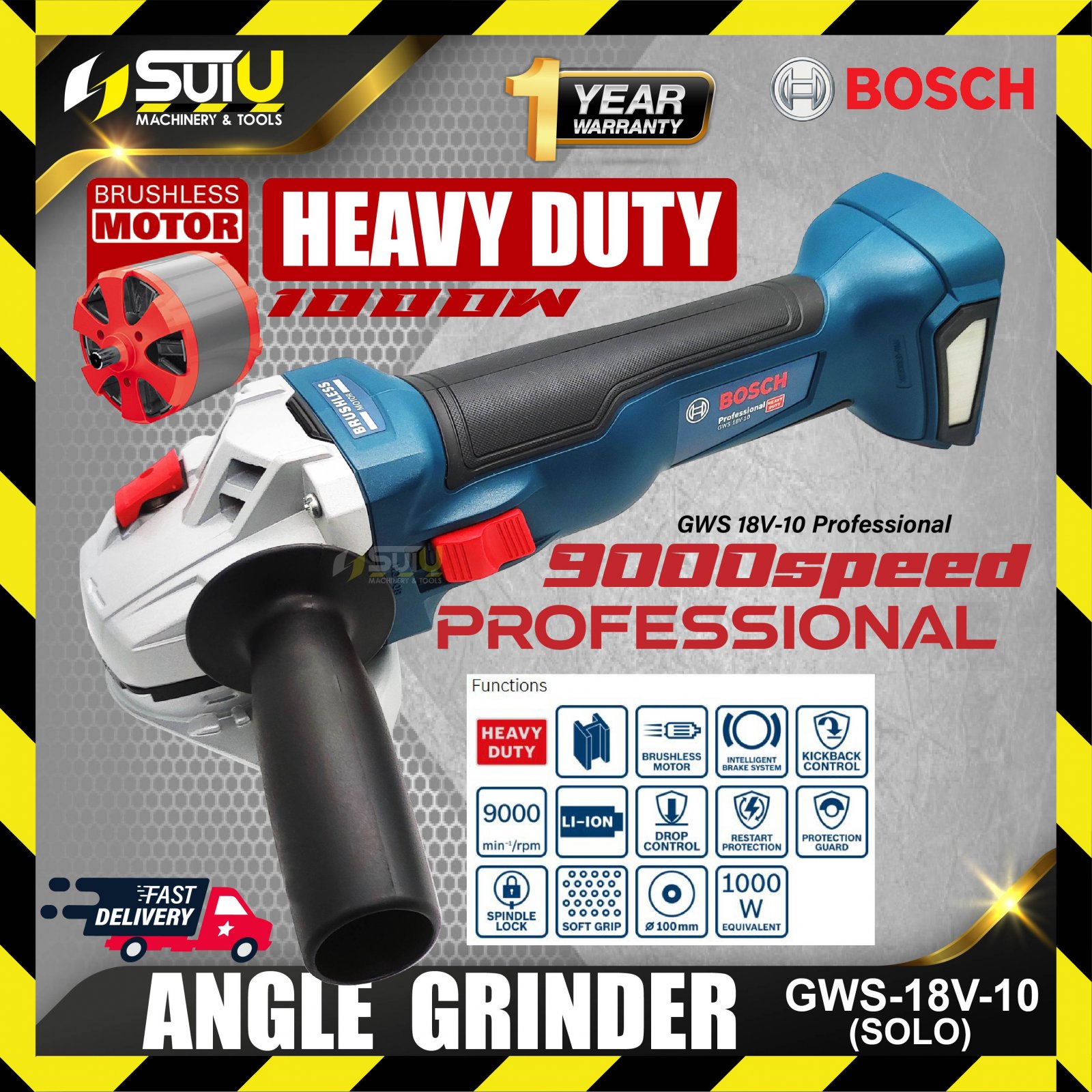 BOSCH GWS 18V-10 (4u0027) 100mm EC-Brushless Cordless Angle Grinder 