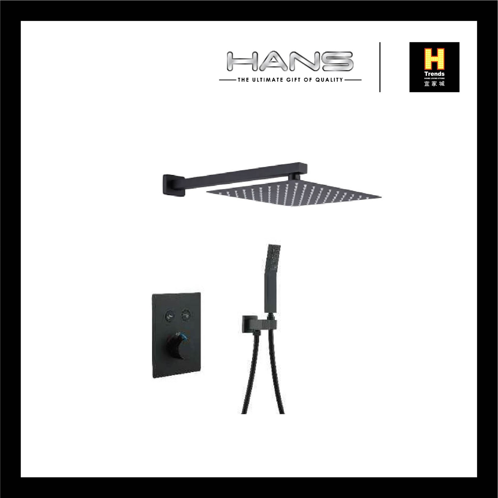 Hans 2-WAY Concealed Thermostat Shower With 10” Rain Shower (Black) HCSM62002BL