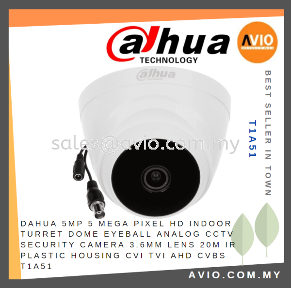 Dahua 5MP 5 Mega Pixel HD Indoor Turret Dome Eyeball Analog CCTV Security Camera 3.6mm Lens 20m IR Plastic CVI TVI T1A51 CVI ANALOG CAMERA DAHUA Johor Bahru (JB), Kempas, Johor Jaya Supplier, Suppliers, Supply, Supplies | Avio Digital