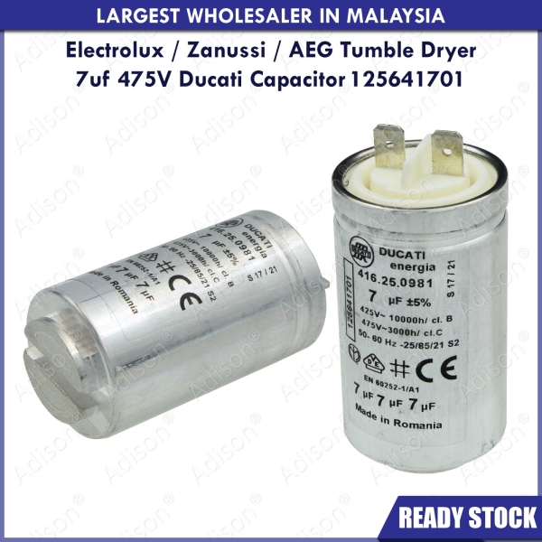  Code: 20607 Electrolux / Zanussi / AEG Tumble Dryer Ducati Capacitor 7uf 475V 125641701 Capacitor Parts Melaka, Malaysia Supplier, Wholesaler, Supply, Supplies | Adison Component Sdn Bhd