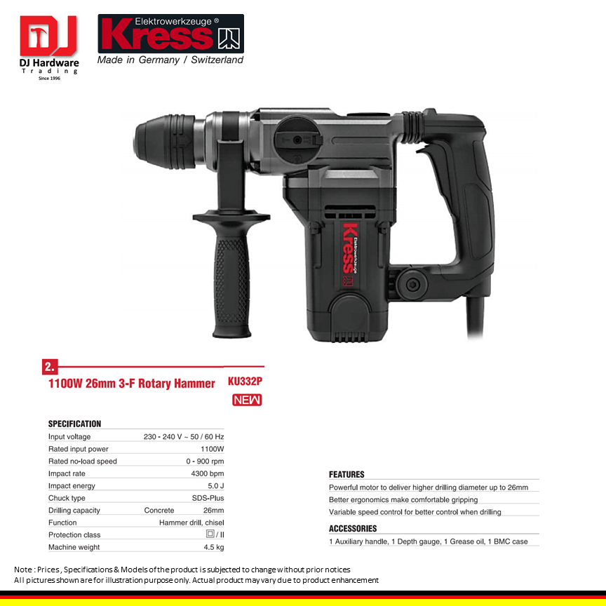 ROTARY HAMMER 1100W 26MM KU332P 