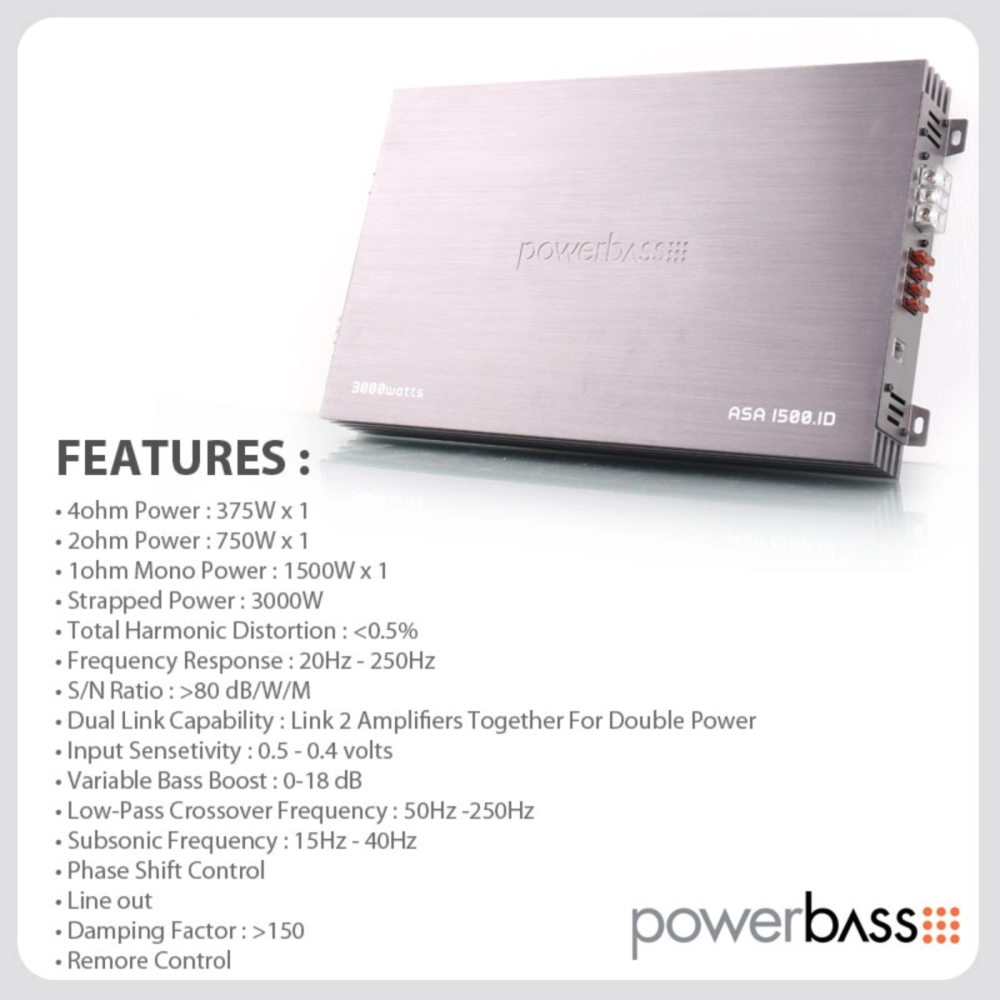 PowerBass Monoblock Amplifier (3000 Watts) - ASA1500.1D