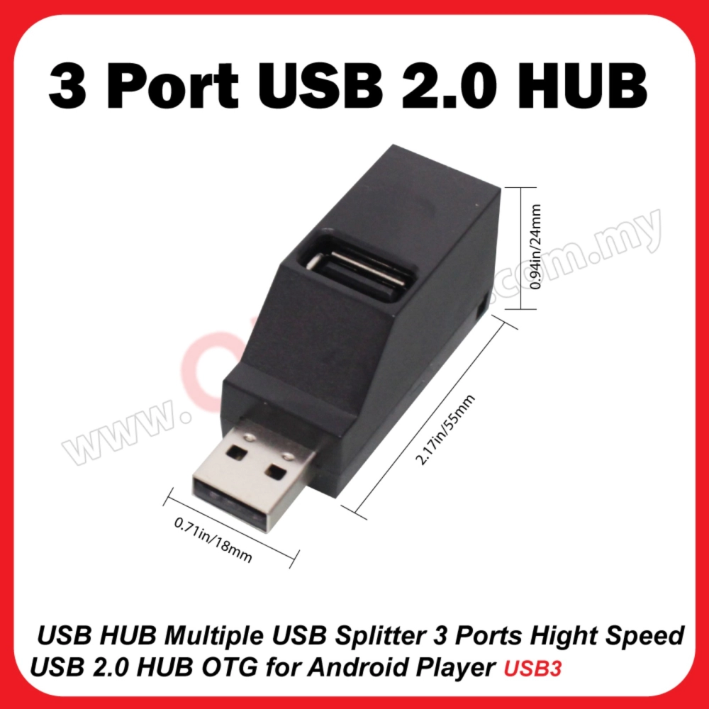 USB HUB Multiple USB Splitter 3 Ports Hight Speed USB 2.0 HUB OTG for Android Player USB3