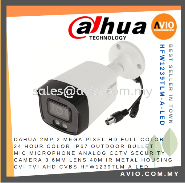 Dahua 2MP 2 Megapixel HD Full Color 24Hour Color IP67 Outdoor Bullet Mic Analog CCTV Security Camera HFW1239TLM-A-LED CVI ANALOG CAMERA DAHUA Johor Bahru (JB), Kempas, Johor Jaya Supplier, Suppliers, Supply, Supplies | Avio Digital