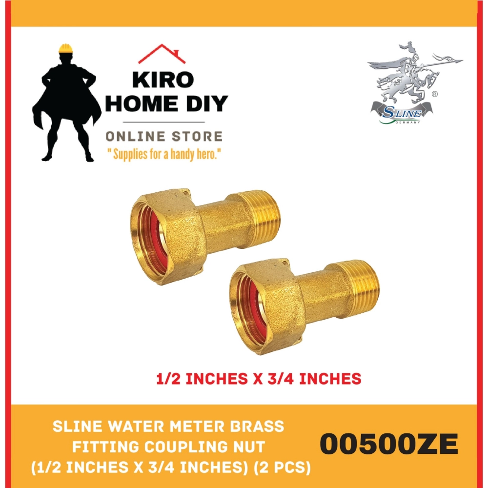 SLINE Water Meter Brass Fitting Coupling Nut (1/2 Inches x 3/4 Inches) (2 PCS) - 00500ZE