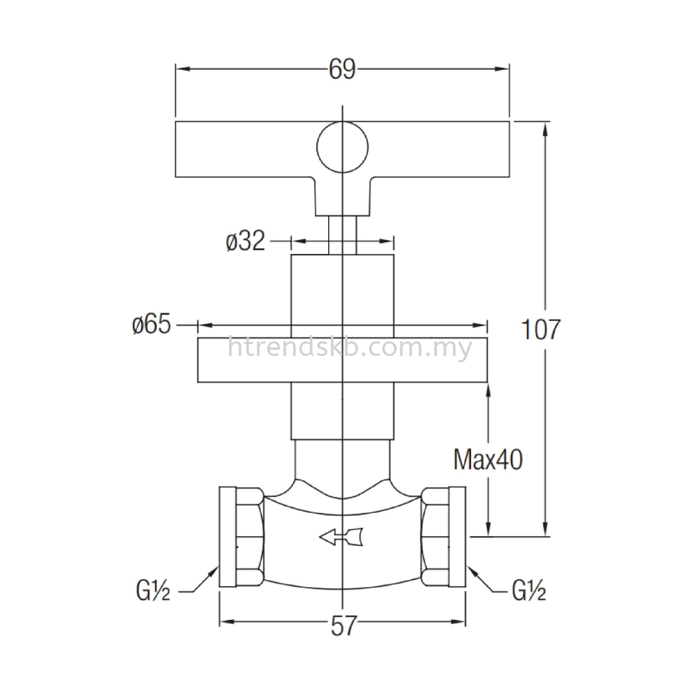 Johnson Suisse Asti-N 1/2'' Cross Handle Stop Valve With Flange (WBFA300605CP)