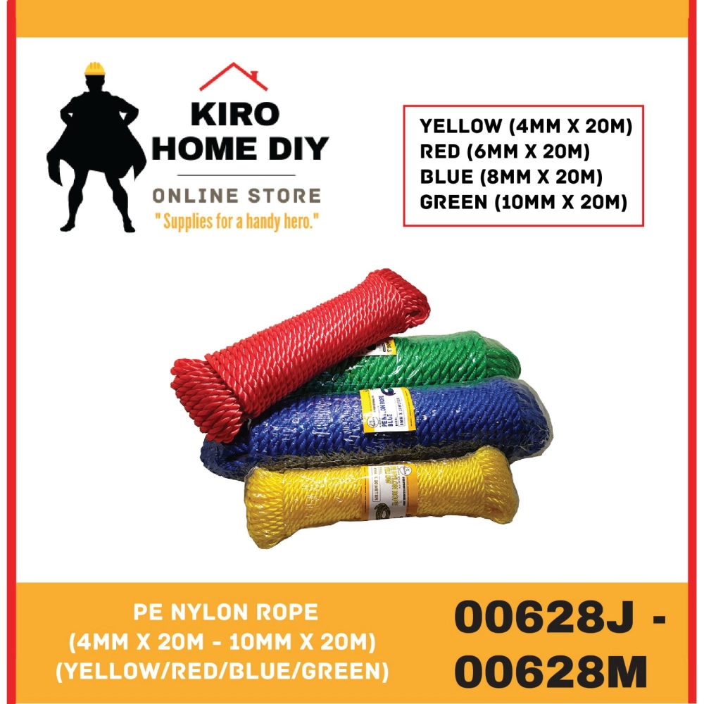 Polypropylene & Nylon Rope (4mm X 20m - 10mm X 20m) (Yellow/Red/Blue/Green)  - 00628J/ 00628K/ 00628L/ 00628M Selangor, Malaysia, Kuala Lumpur (KL),  Shah Alam Supplier, Suppliers, Supply, Supplies