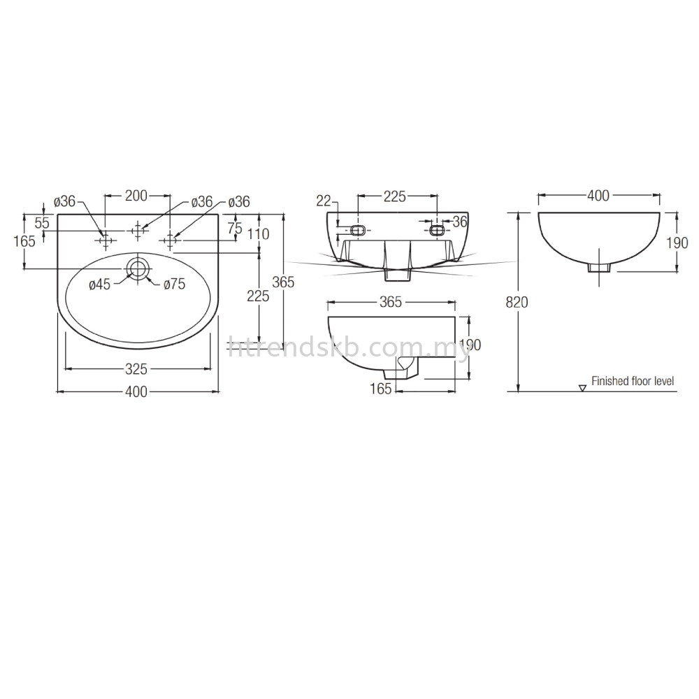 Johnson Suisse Boston 400 Wall Hung Basin ( WBSABS101WW)