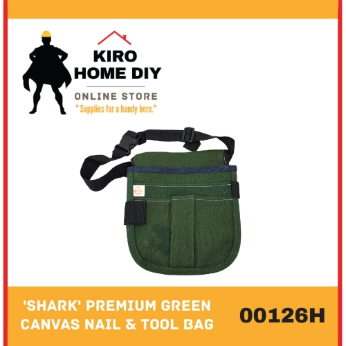 'Shark' Premium Green Canvas Nail & Tool Bag with Clip/ Buckle - 00126H