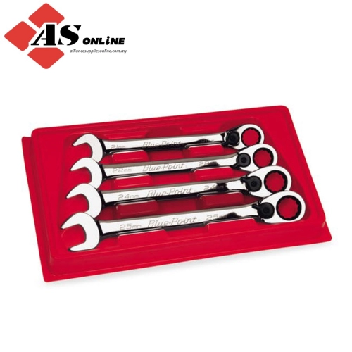 SNAP-ON 4 pc 12-Point Metric 15° Offset Ratcheting Box/ Open-End Wrench Set (2125) (Blue-Point) / Model: BOERM704