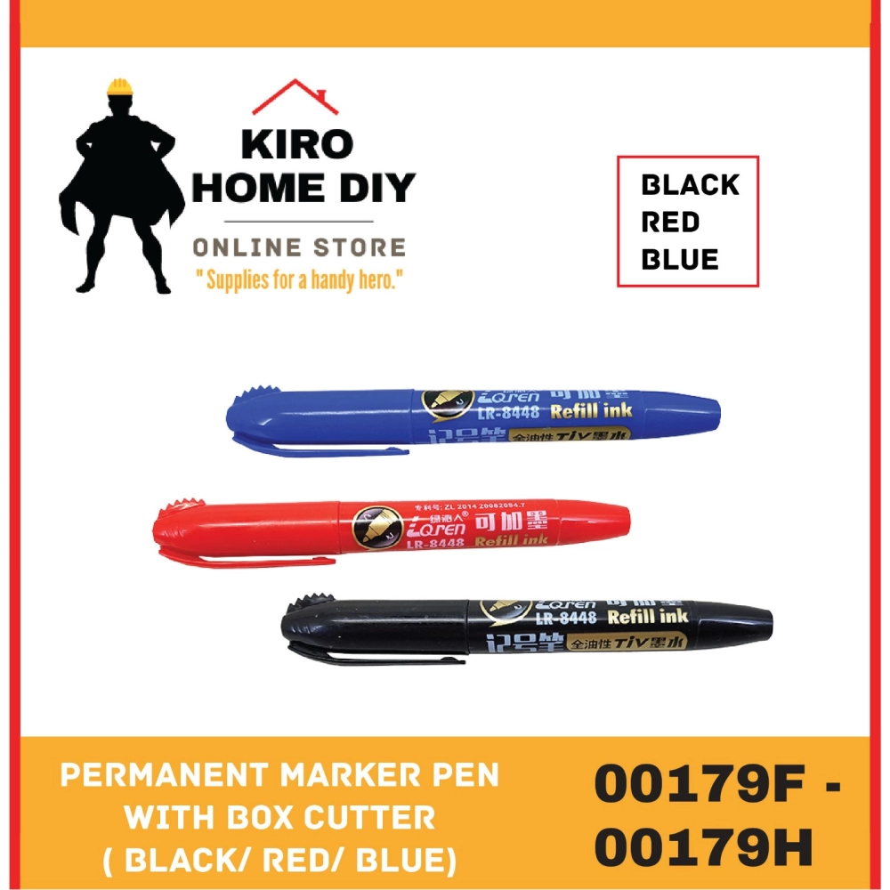 Permanent Marker Pen with Box Cutter ( Black/ Red/ Blue) - 00179F/ 00179G/ 00179H