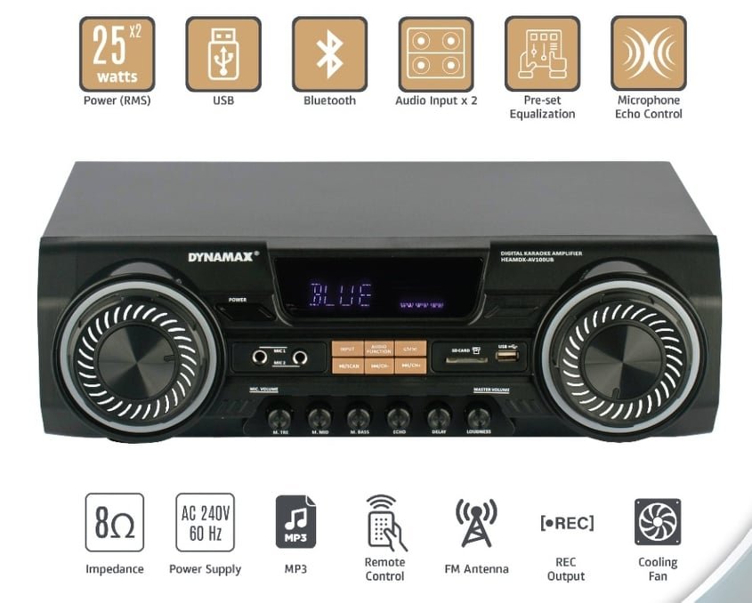 DYNAMAX AV100UB Hifi Stereo AV Karaoke Receiver Amplifier