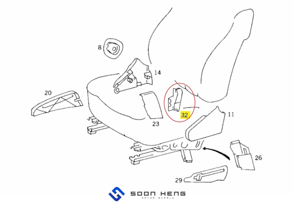 Mercedes-Benz W126, W123, C123, S123 and W116 - Right Seat Left Side Height Adjustment Covering (Original MB)