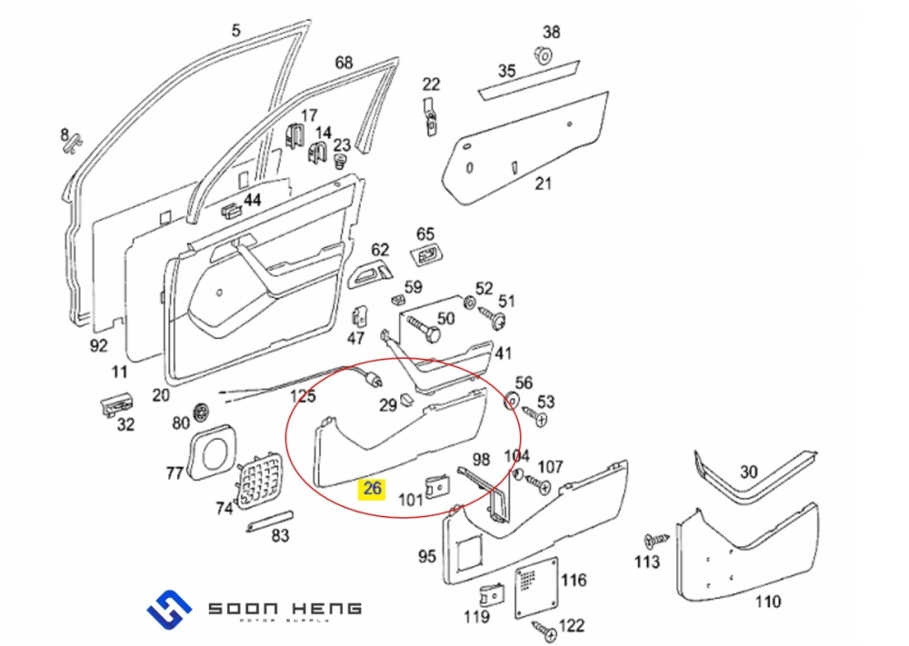 Mercedes-Benz W124 and S124 - Front Right Door Pocket (MB Textile & Leather) (Original MB)