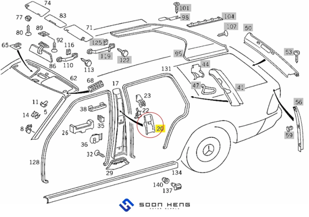 Mercedes-Benz W201, W124 and S124 - Left Belt Adjustment with Push Button Covering (Original MB)