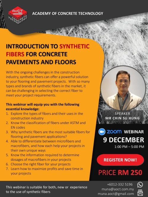 9 Dec | Introduction to Synthetic Fibers for Concrete Pavements & Floors