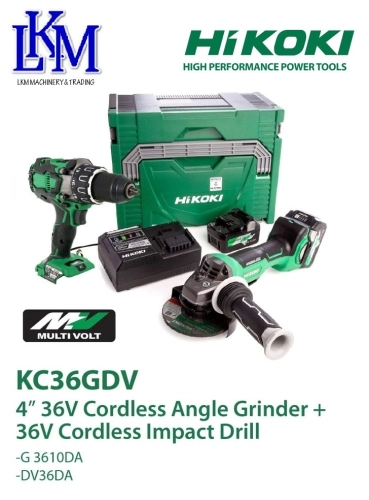 HIKOKI 36V 4INCH CORDLESS ANGLE GRINDER + 36V CORDLESS IMPACT DRILL G3610DA, DV36DA