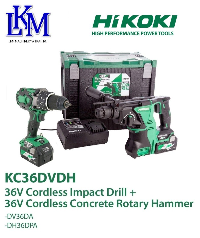 HIKOKI 36V CORDLESS IMPACT DRILL + CONCRETE ROTARY HAMMER DV36DA