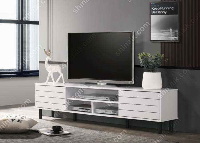 TV62101(KD) (6'ft) White Modern Contemporary TV Cabinet