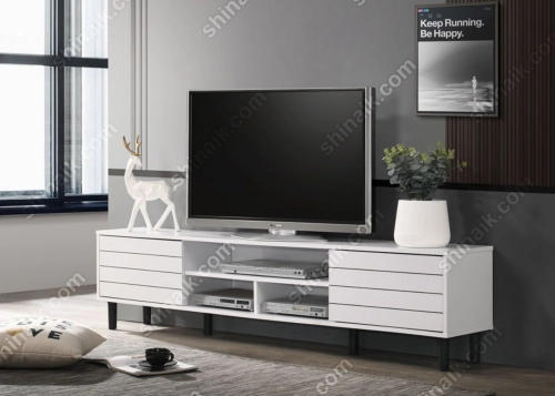 TV62101(KD) (6'ft) White Modern Contemporary TV Cabinet