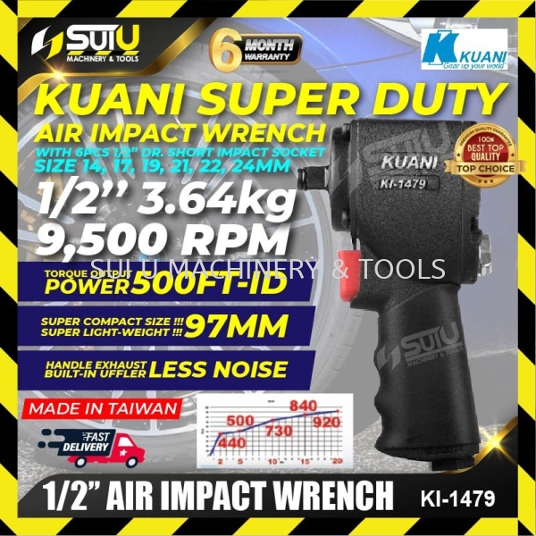 KUANI KI-1479K &#189; SQ. DR. Super Duty Air Impact Wrench with 6pcs Dr Impact socket (14,17,19,21,22,24mm) Air Impact Wrench Air Tool Kuala Lumpur (KL), Malaysia, Selangor, Setapak Supplier, Suppliers, Supply, Supplies | Sui U Machinery & Tools (M) Sdn Bhd