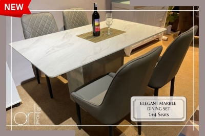 Elegant Marble Dining Set (1+4 Seats) [Grey]