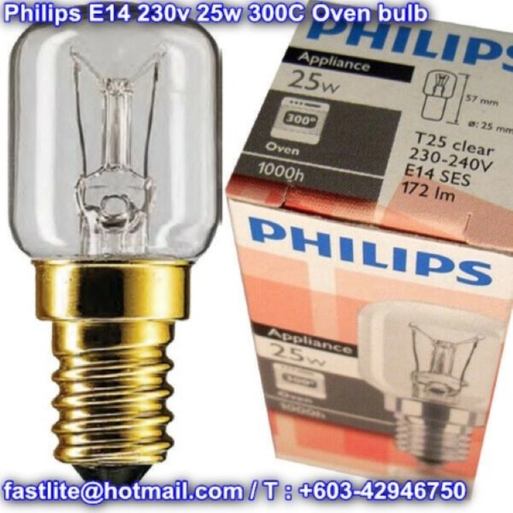 Philips E14 25w 235V 300C T22 Clear Oven bulb