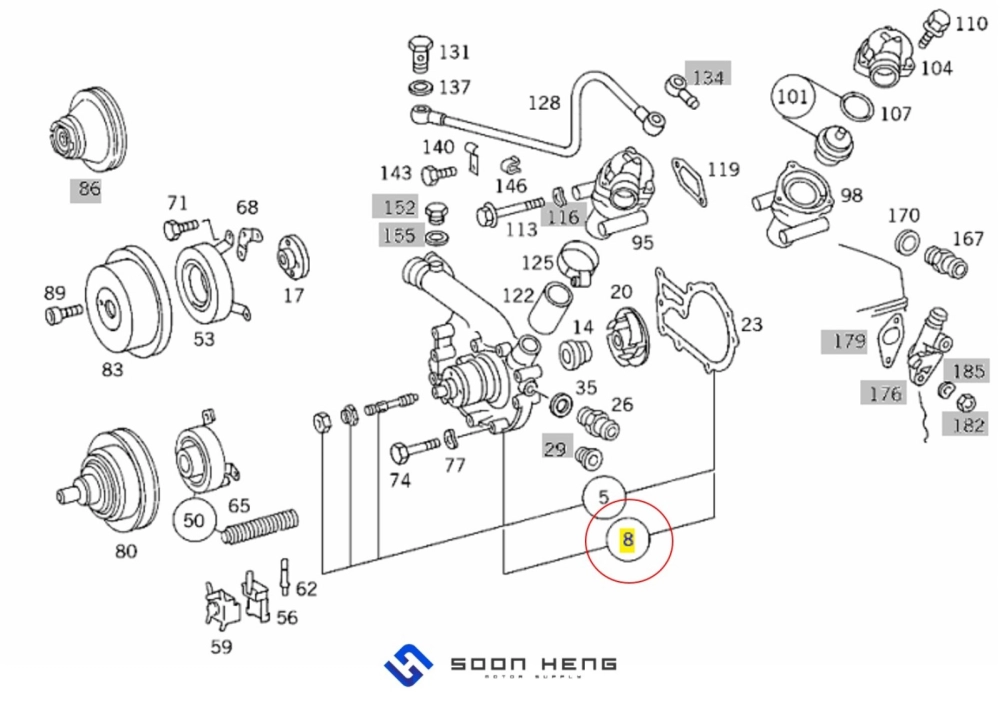 Mercedes-Benz with Engine M102.920/ 921/ 938/ 939/ 959/ 980 - Water Pump (Original MB)