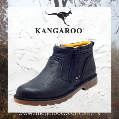 KANGAROO Full Leather Men Mid-Cut Shoe- LM-8117- BLACK Colour