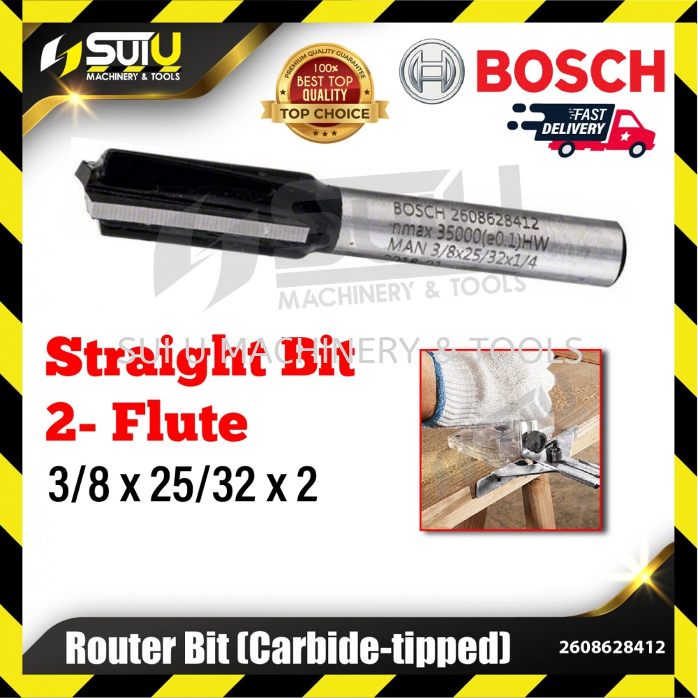 BOSCH 2608628412 1PCS 3/8 x 25/32 x 2 Straight Bit for Routers w/ 2 ...