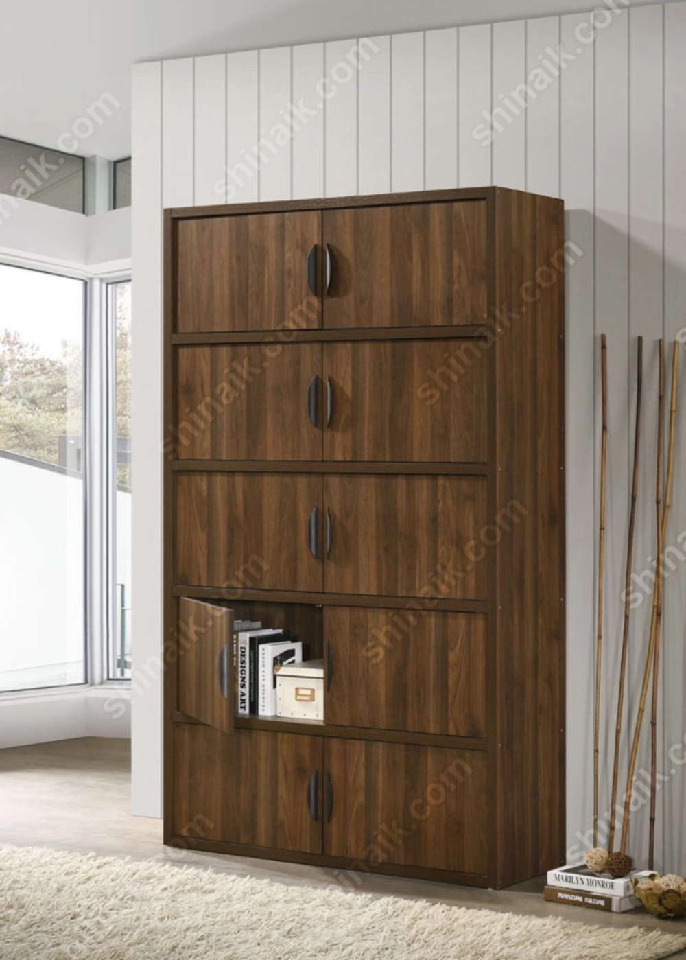 BC2830-10(KD) Walnut Modern 10-Doors Multipurpose Storage Cabinet