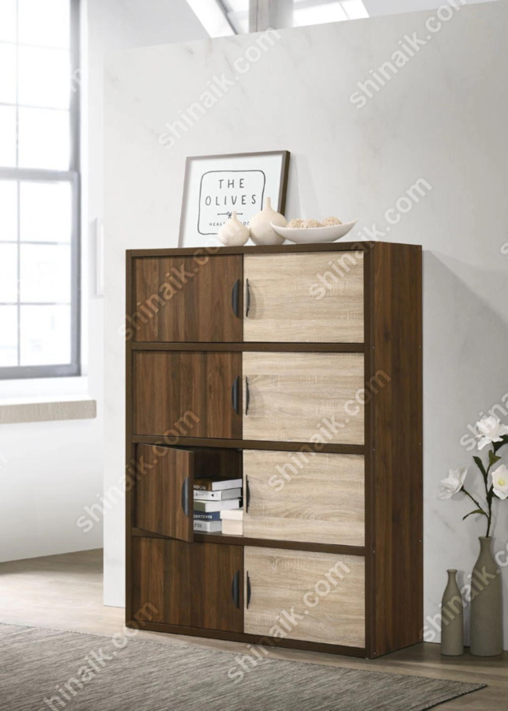 BC2830-8(KD) Walnut Modern 8-Doors Multipurpose Storage Cabinet
