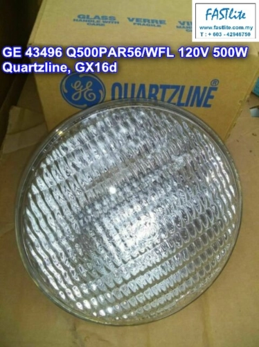 GE 43496 PAR56/WFL 120v 500w GX16d Quartzline bulb (Assemble in USA)