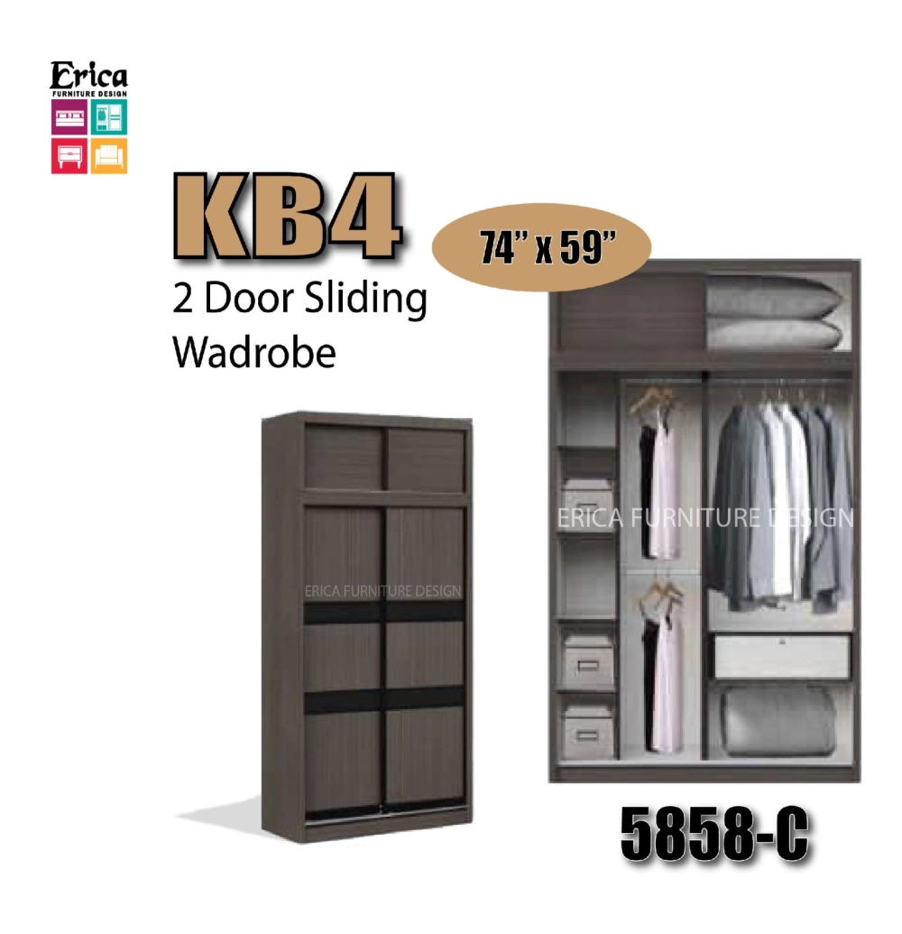 Erica KB4 Sliding 2 Door Wardrobe +Top / 5ftx7.5ft / 4ft'x7.5ft