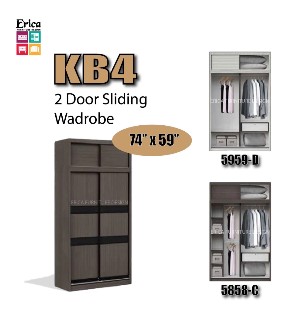 Erica KB4 Sliding 2 Door Wardrobe +Top / 5ftx7.5ft / 4ft'x7.5ft