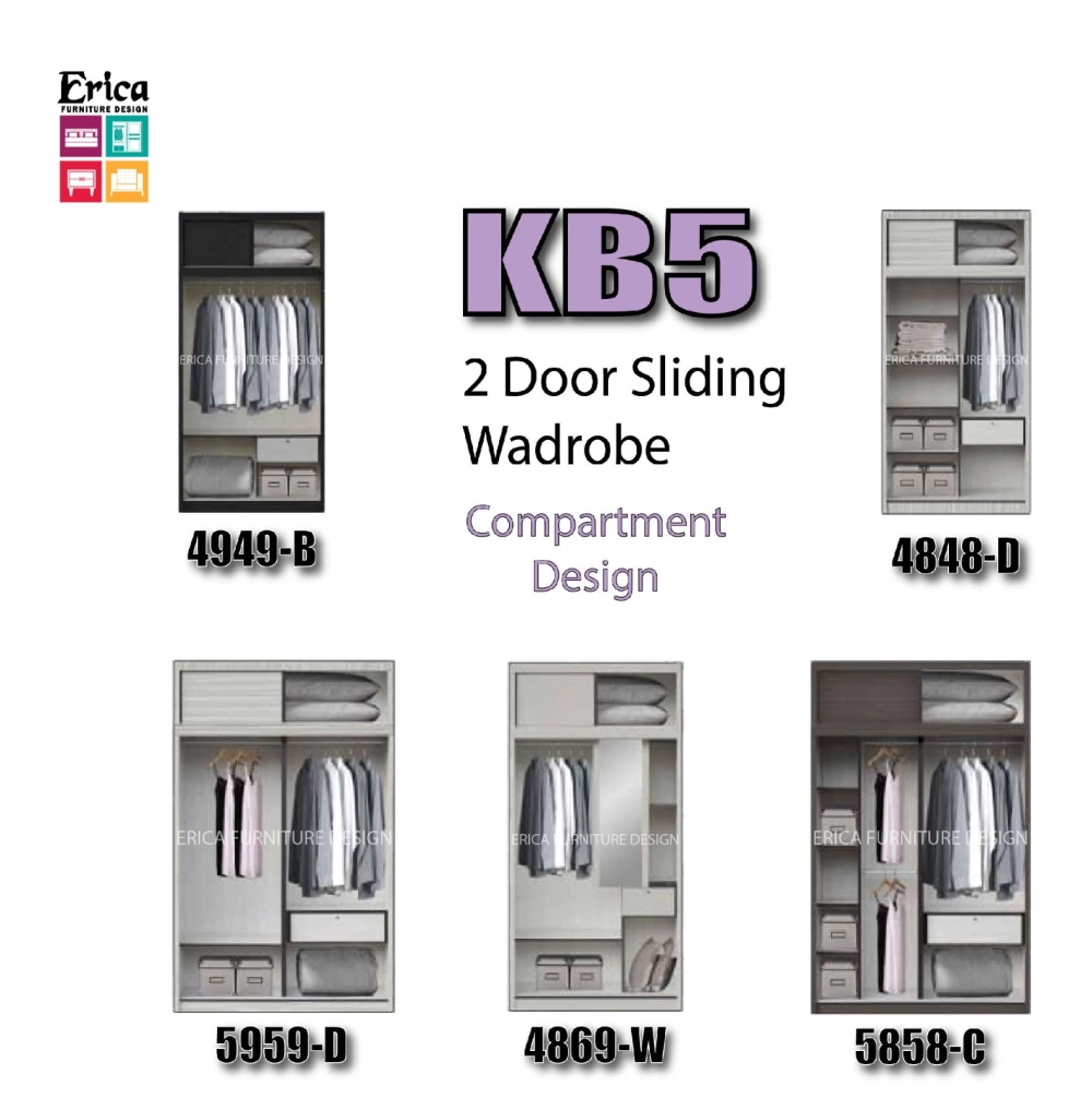 Erica KB5 Sliding 2 Door Wardrobe +Top / 5ftx7.5ft / 4ft'x7.5ft