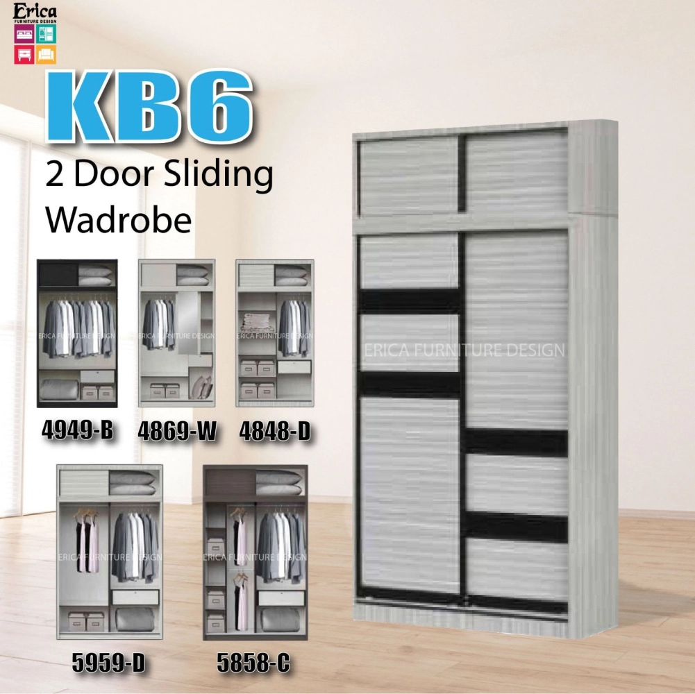 Erica KB6 Sliding 2 Door Wardrobe +Top / 5ftx7.5ft / 4ft'x7.5ft