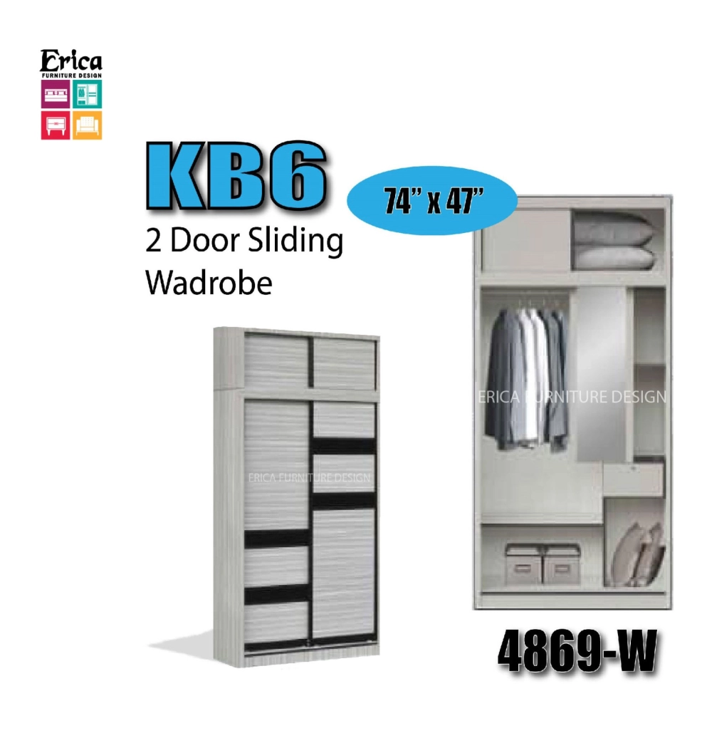 Erica KB6 Sliding 2 Door Wardrobe +Top / 5ftx7.5ft / 4ft'x7.5ft