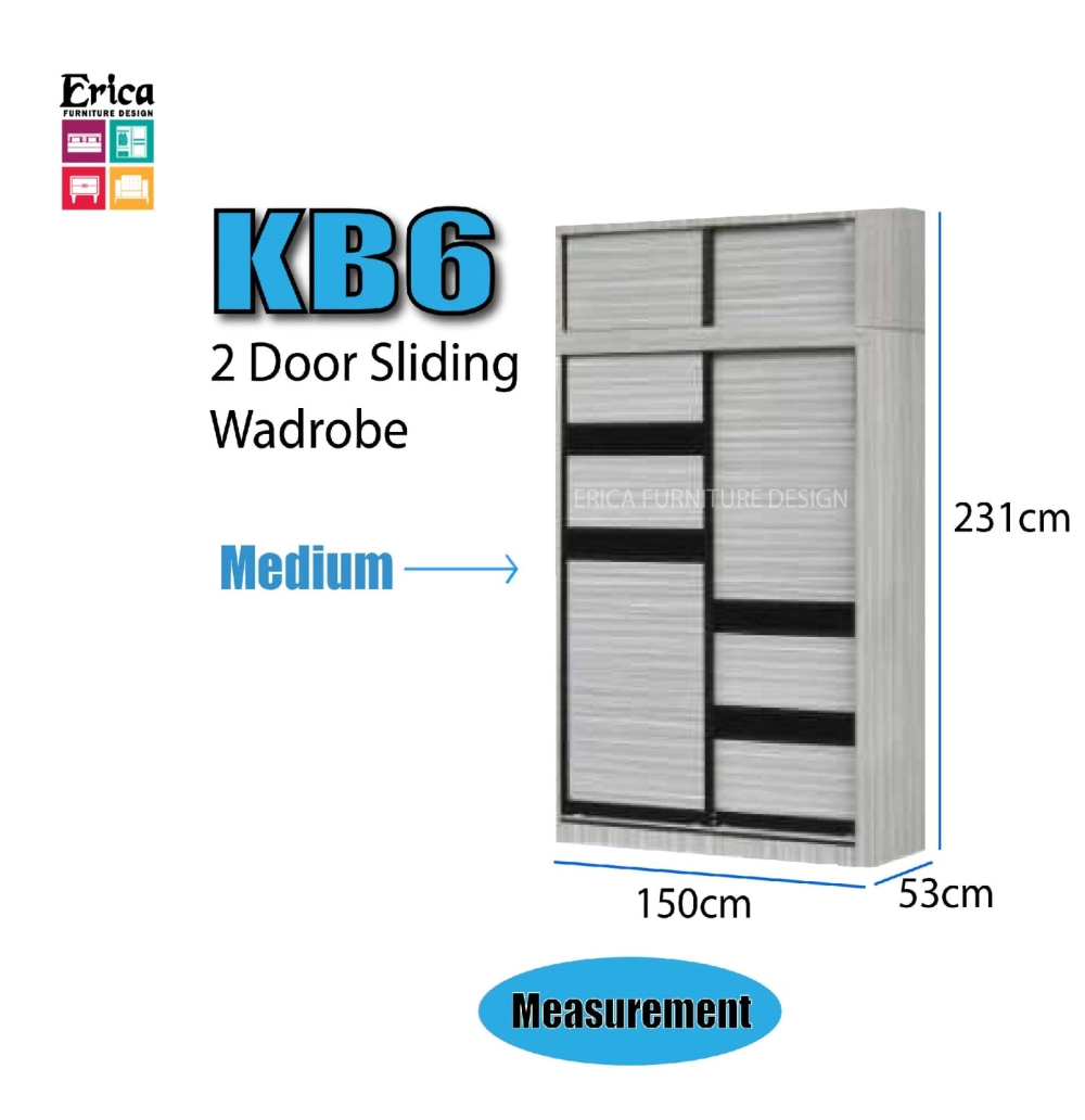 Erica KB4 Sliding 2 Door Wardrobe +Top / 5ftx7.5ft / 4ft'x7.5ft