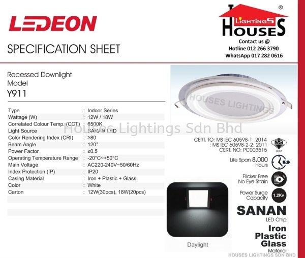 Ledeon Y911 12W 18W DL Ledeon Led Downlight Selangor, Malaysia, Kuala Lumpur (KL), Puchong Supplier, Suppliers, Supply, Supplies | Houses Lightings Sdn Bhd