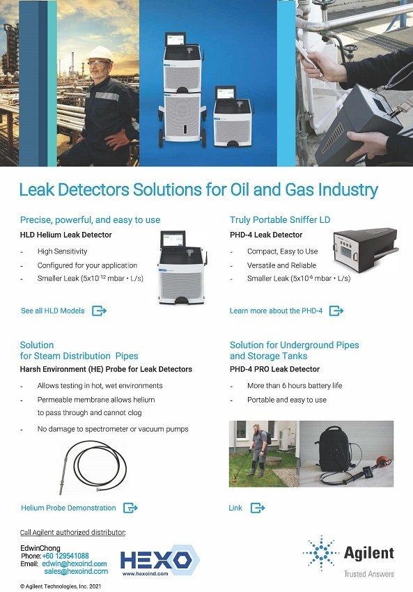 Agilent Leak Detectors Solutions for Oil and Gas Industry & Power Plant -  Nov 22, 2021, Malaysia, Penang, Singapore, Indonesia Supplier, Suppliers,  Supply, Supplies | Hexo Industries (M) Sdn Bhd