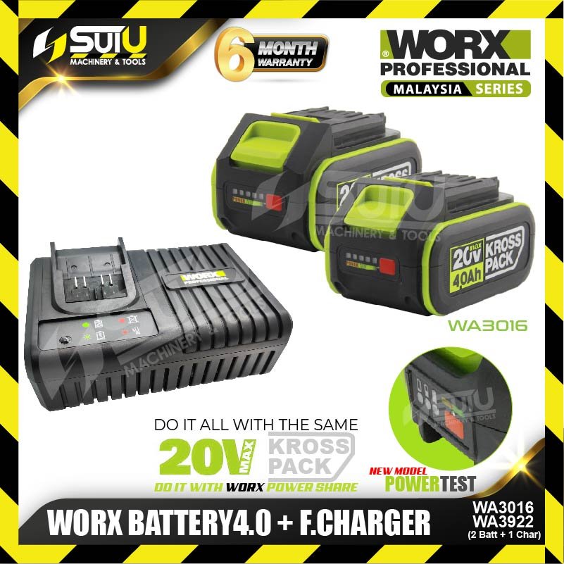 CLEARANCE] WORX WA3016 20V 4.0Ah Kross Pack Battery u0026 WA3922 6.0A Fast  Charger 160W (